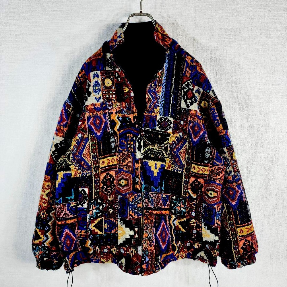 Reversible all-over print jacket/blouson, rare ethnic pattern, Gobelin-style